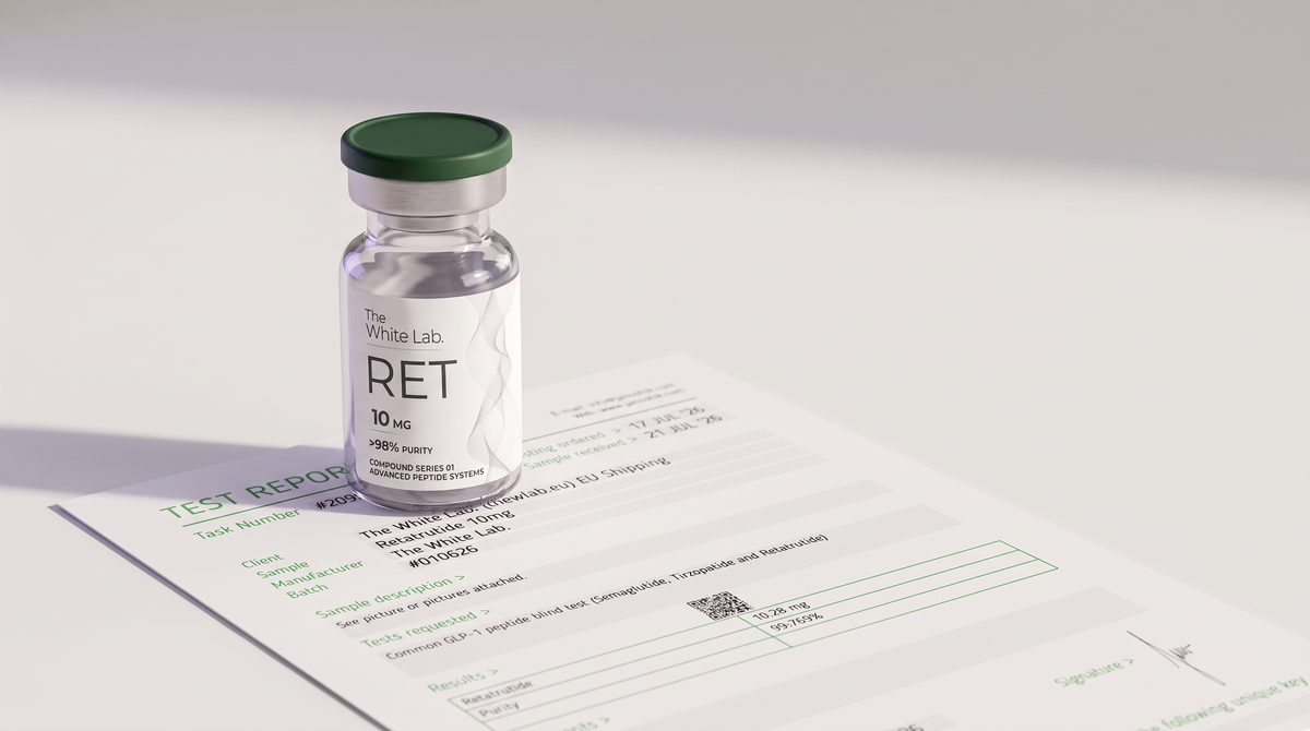 Флакон ретатрутид The White Lab с Janoshik сертификат за анализ